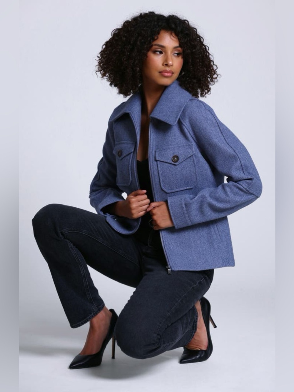 Avec Les Filles Size S Blue Zip-Up Utility Spring Jacket in Storm Blue